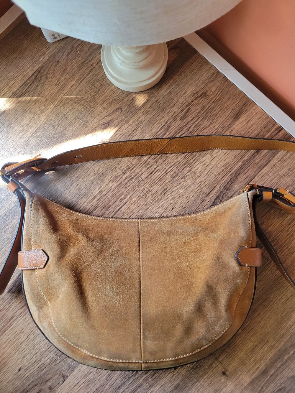 Fossil Suede Crescent Shoulder Bag in Tan